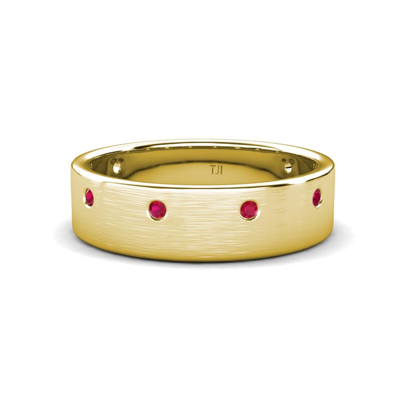 Orion 0.20 ctw Round Ruby Brushed Satin Finish Men Wedding Band (8 mm) 