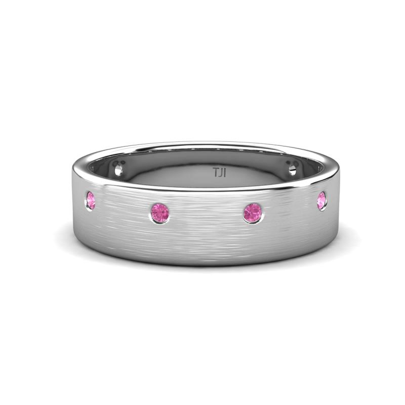 Orion 0.20 ctw Round Pink Sapphire Brushed Satin Finish Men Wedding Band (8 mm) 