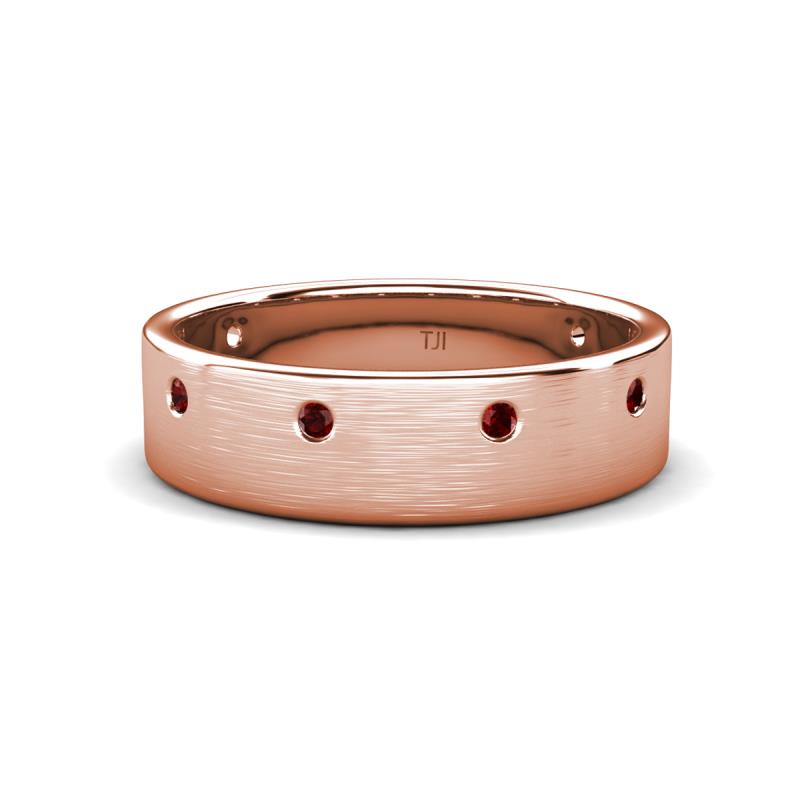 Orion 0.21 ctw Round Red Garnet Brushed Satin Finish Men Wedding Band (8 mm) 