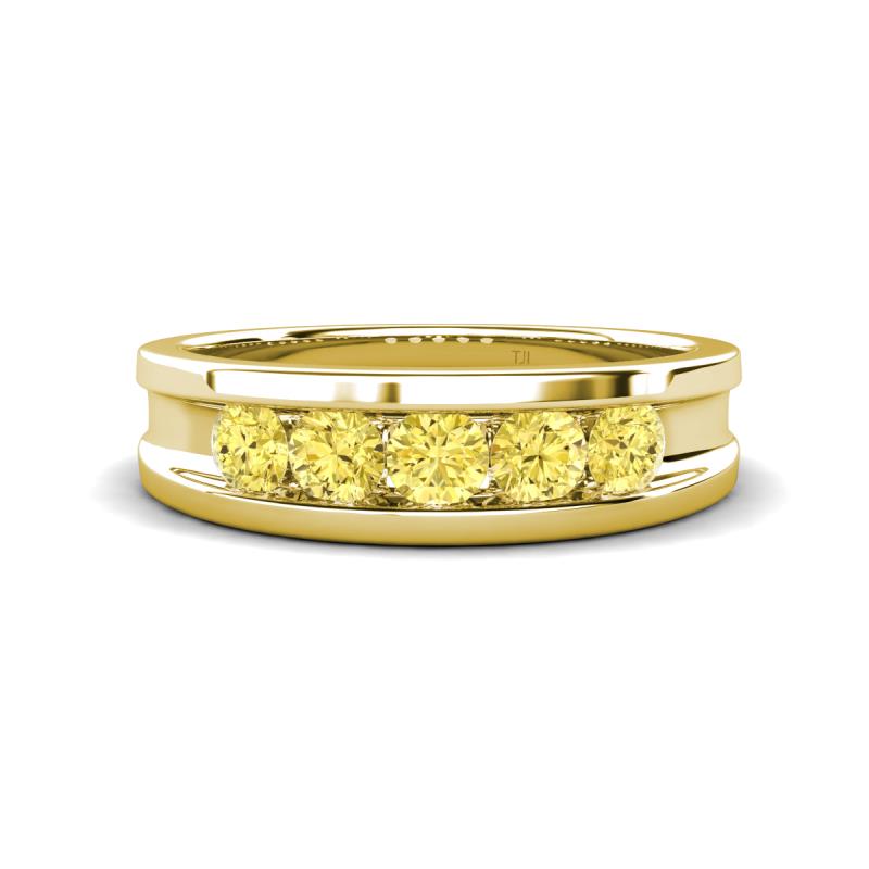 Aaron 0.53 ctw Yellow Sapphire 5 Stone Men Wedding Band (5 mm) 