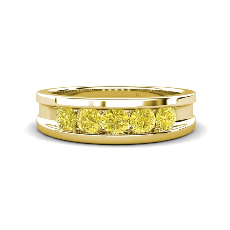 Aaron 0.50 ctw Yellow Diamond 5 Stone Men Wedding Band (5 mm) 