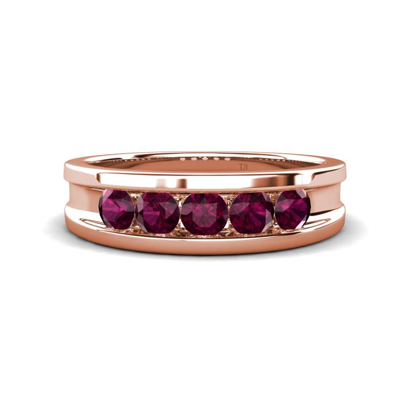 Aaron 0.58 ctw Rhodolite Garnet 5 Stone Men Wedding Band (5 mm) 
