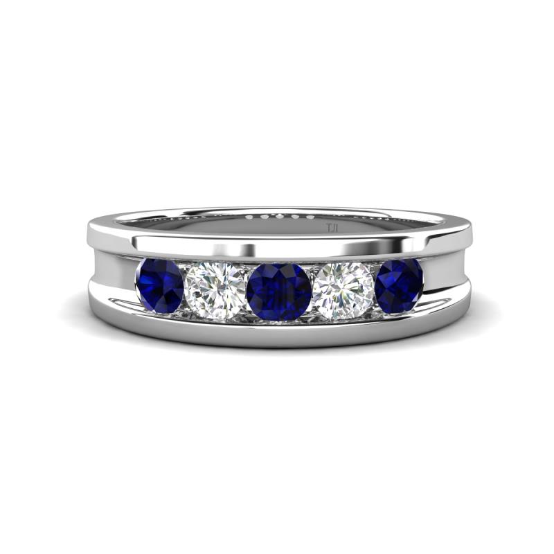 Aaron 0.56 ctw Natural Diamond & Blue Sapphire 5 Stone Men Wedding Band (3 mm) 