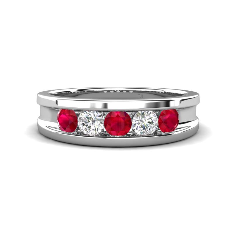 Aaron 0.50 ctw Natural Diamond & Ruby 5 Stone Men Wedding Band (3 mm) 
