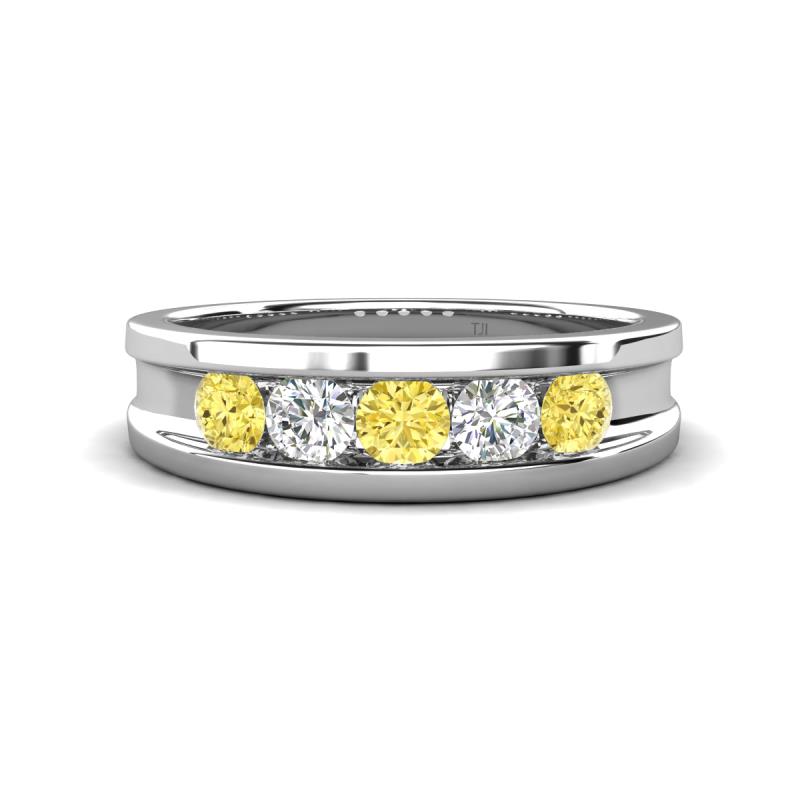 Aaron 0.52 ctw Natural Diamond & Yellow Sapphire 5 Stone Men Wedding Band (3 mm) 