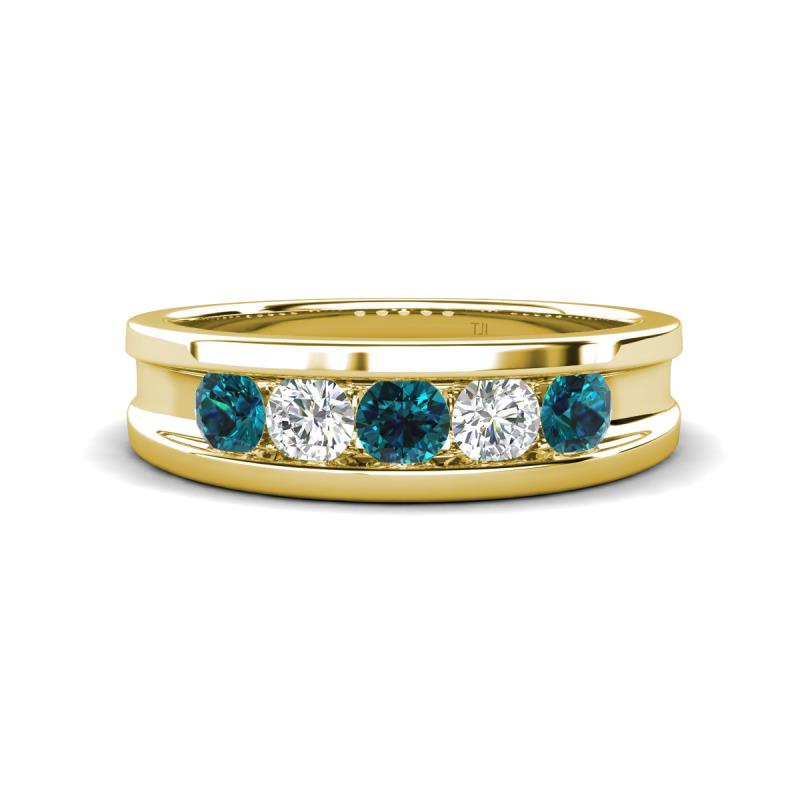 Aaron 0.50 ctw Natural Diamond & Blue Diamond 5 Stone Men Wedding Band (3 mm) 