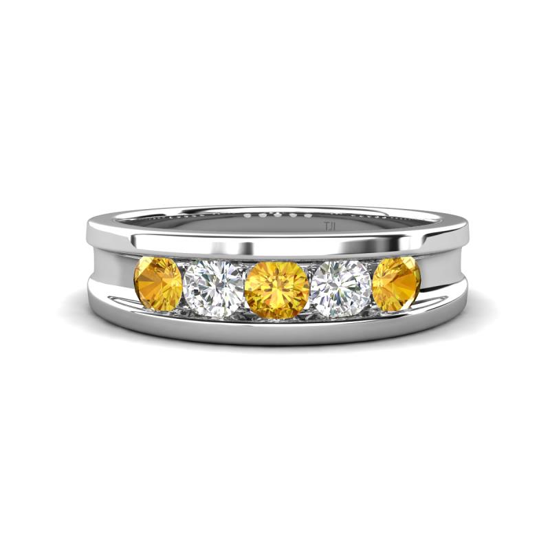 Aaron 0.44 ctw Natural Diamond & Citrine 5 Stone Men Wedding Band (3 mm) 