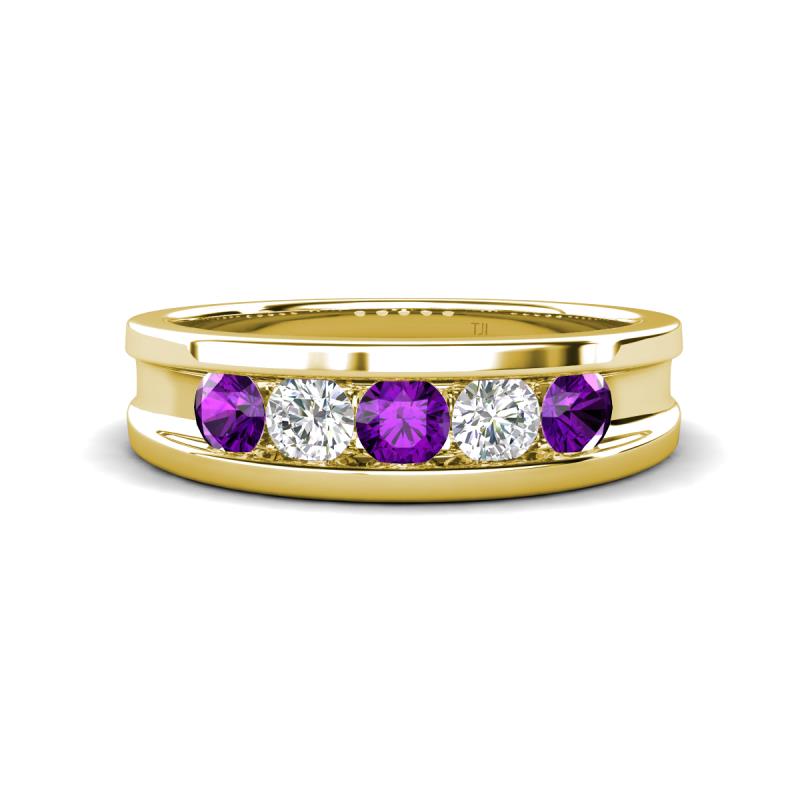 Aaron 0.44 ctw Natural Diamond & Amethyst 5 Stone Men Wedding Band (3 mm) 