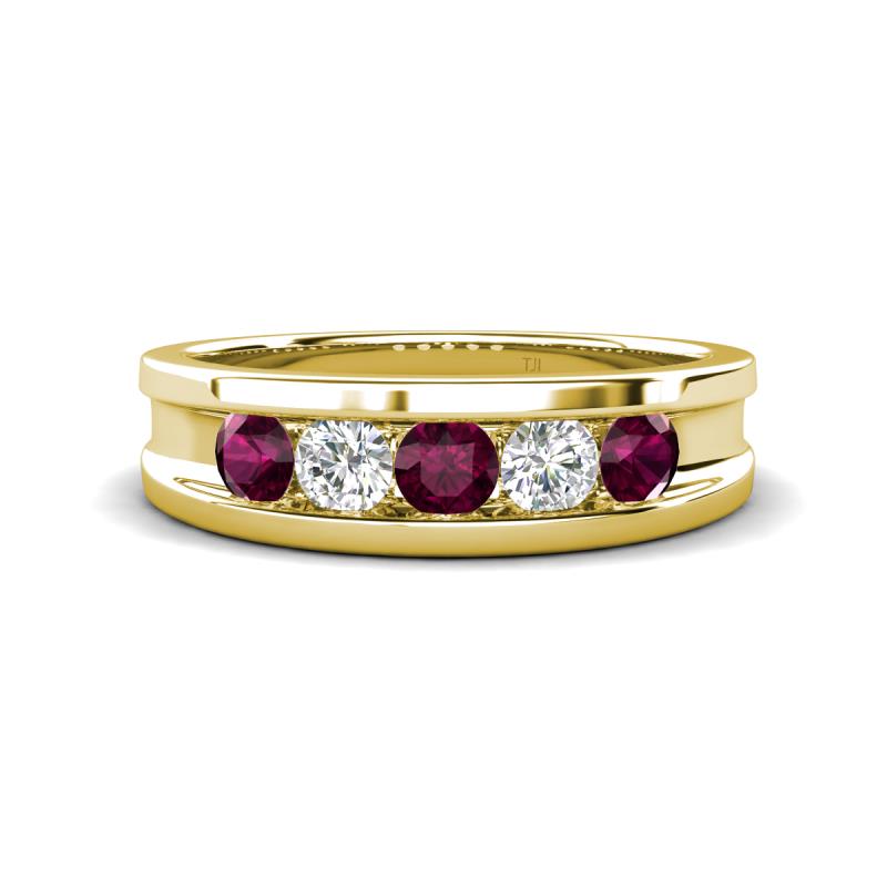 Aaron 0.55 ctw Natural Diamond & Rhodolite Garnet 5 Stone Men Wedding Band (3 mm) 