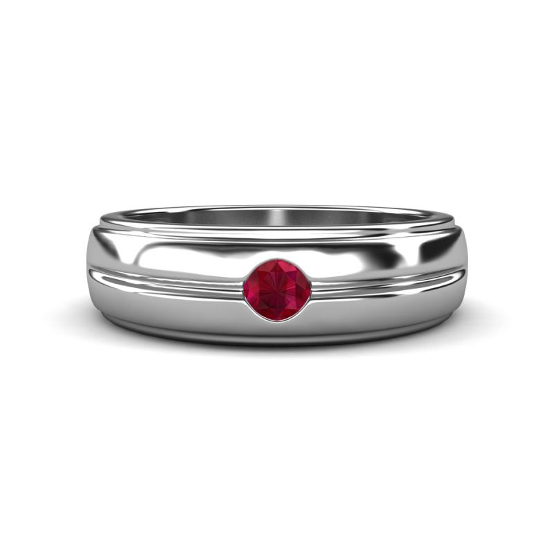 Mateo 0.17 ct (3.50 mm) Round Ruby Bezel Set Solitaire Men Wedding Ring 