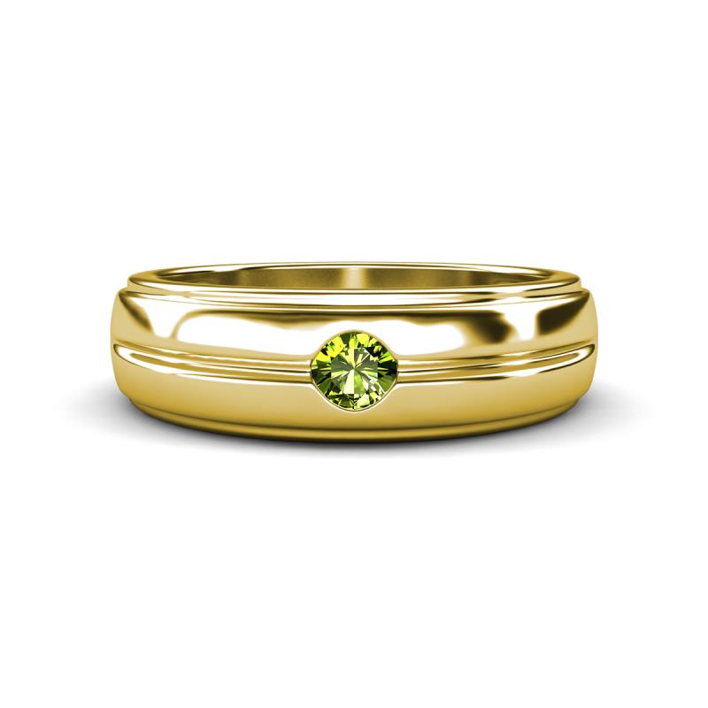 Mateo 0.18 ct (3.50 mm) Round Peridot Bezel Set Solitaire Men Wedding Ring 