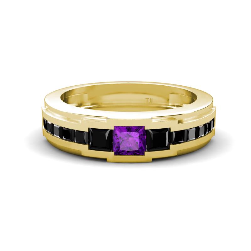 Jayden 1.37 ctw Princess shape Amethyst accented Black Diamonds Men Wedding Band (5.20 mm) 