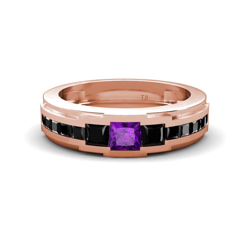 Jayden 1.37 ctw Princess shape Amethyst accented Black Diamonds Men Wedding Band (5.20 mm) 