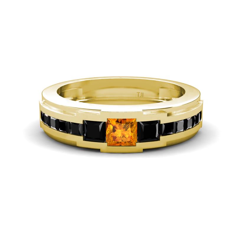 Jayden 1.37 ctw Princess shape Citrine accented Black Diamonds Men Wedding Band (5.20 mm) 