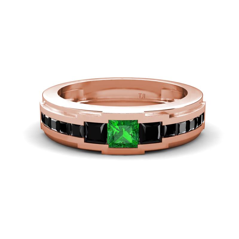 Jayden 1.37 ctw Princess shape Green Garnet accented Black Diamonds Men Wedding Band (5.20 mm) 