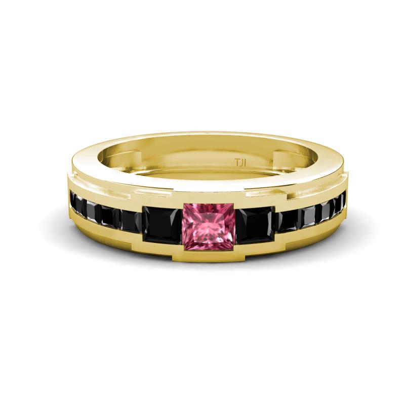 Jayden 1.37 ctw Princess shape Pink Tourmaline accented Black Diamonds Men Wedding Band (5.20 mm) 