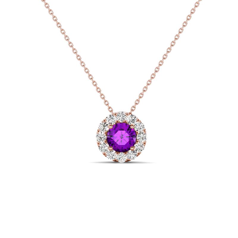 Bernice 0.38 ctw Amethyst accented Natural Diamonds Halo Pendant 