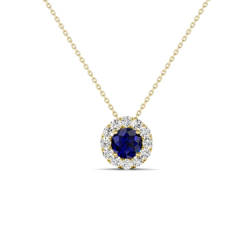Bernice 0.48 ctw Blue Sapphire accented Natural Diamonds Halo Pendant 