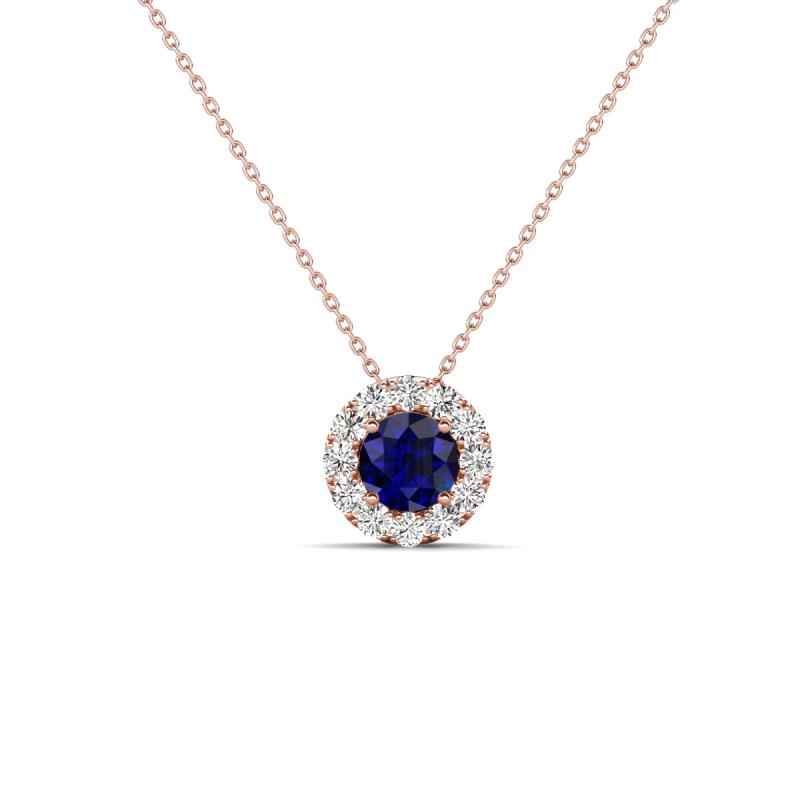 Bernice 0.48 ctw Blue Sapphire accented Natural Diamonds Halo Pendant 