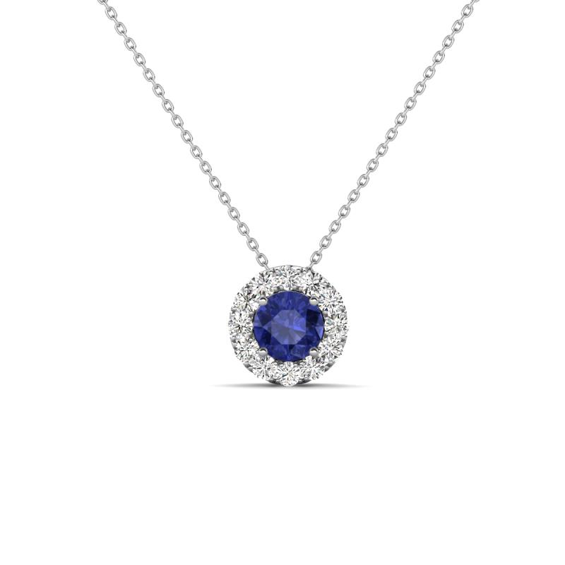 Bernice 0.38 ctw Iolite accented Natural Diamonds Halo Pendant 
