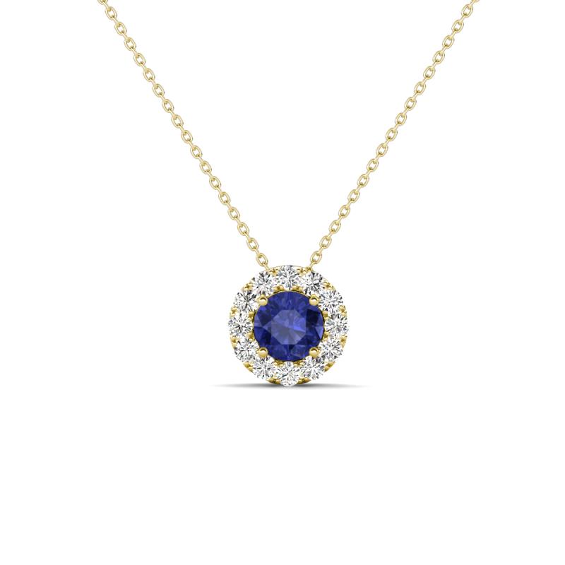 Bernice 0.38 ctw Iolite accented Natural Diamonds Halo Pendant 
