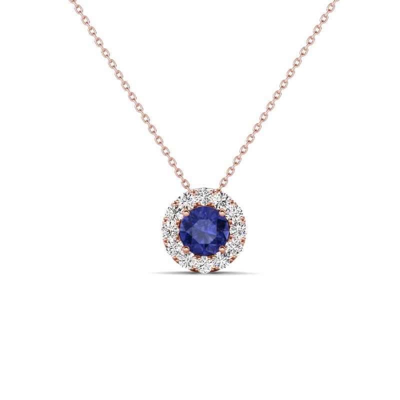 Bernice 0.38 ctw Iolite accented Natural Diamonds Halo Pendant 