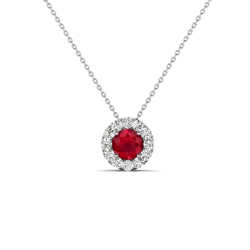 Bernice 0.44 ctw Ruby accented Natural Diamonds Halo Pendant 