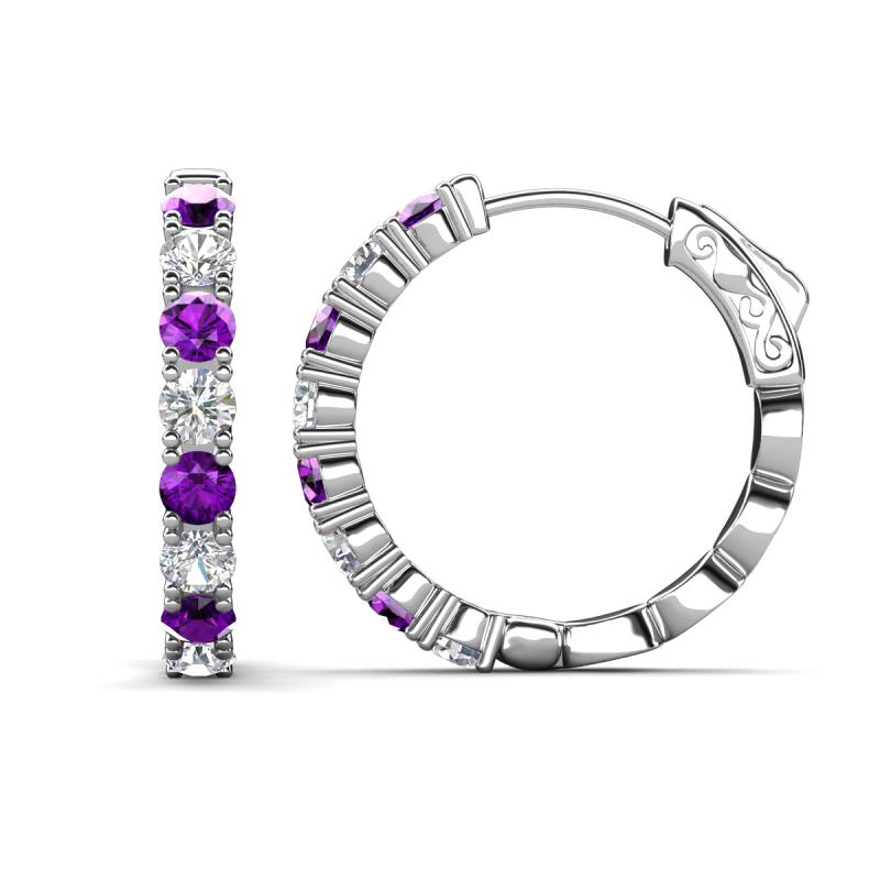 Anna 2.40 ctw Amethyst and Lab Grown Diamonds (3.50 mm) Hoop Earrings 
