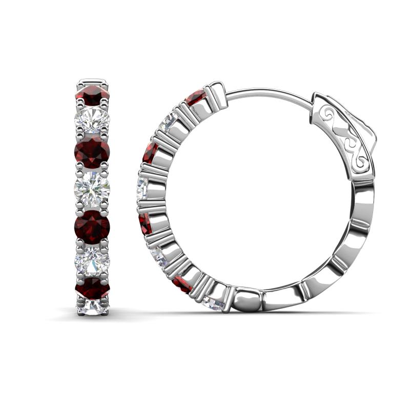 Anna 2.63 ctw Red Garnet and Lab Grown Diamonds (3.50 mm) Hoop Earrings 