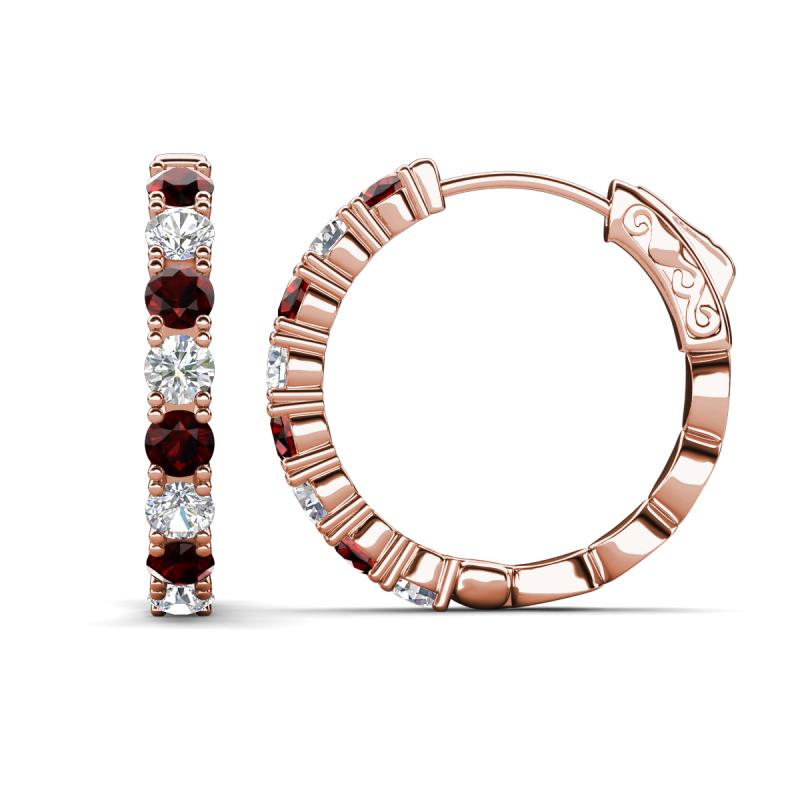 Anna 2.63 ctw Red Garnet and Lab Grown Diamonds (3.50 mm) Hoop Earrings 
