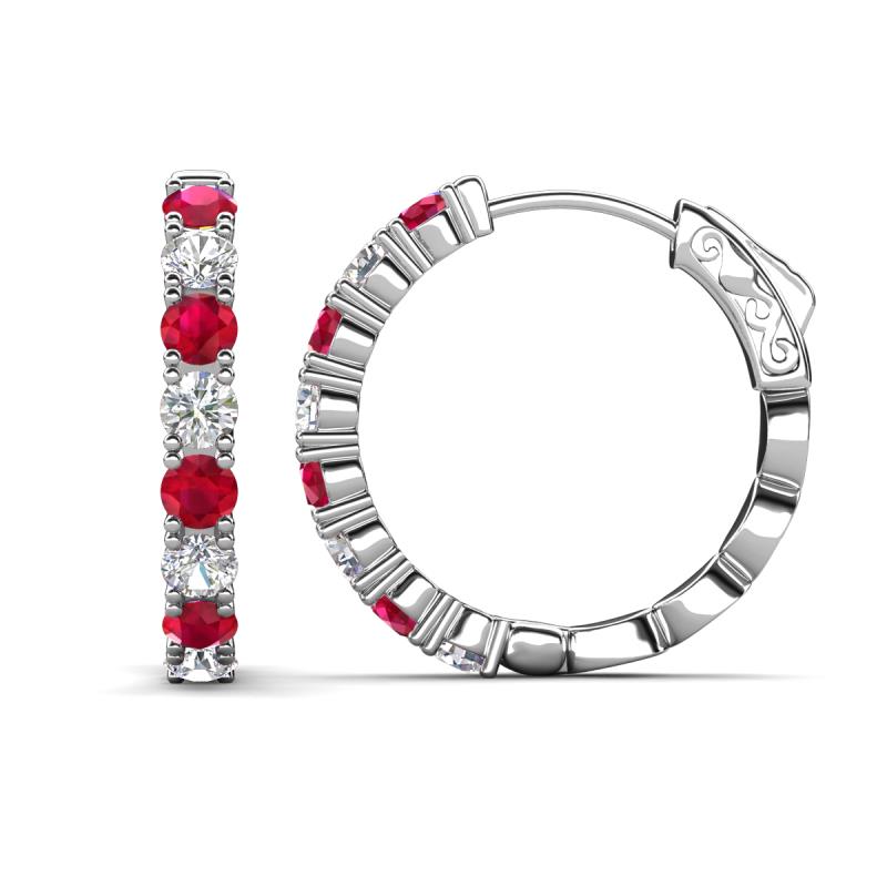 Anna 2.56 ctw Ruby and Lab Grown Diamonds (3.50 mm) Hoop Earrings 