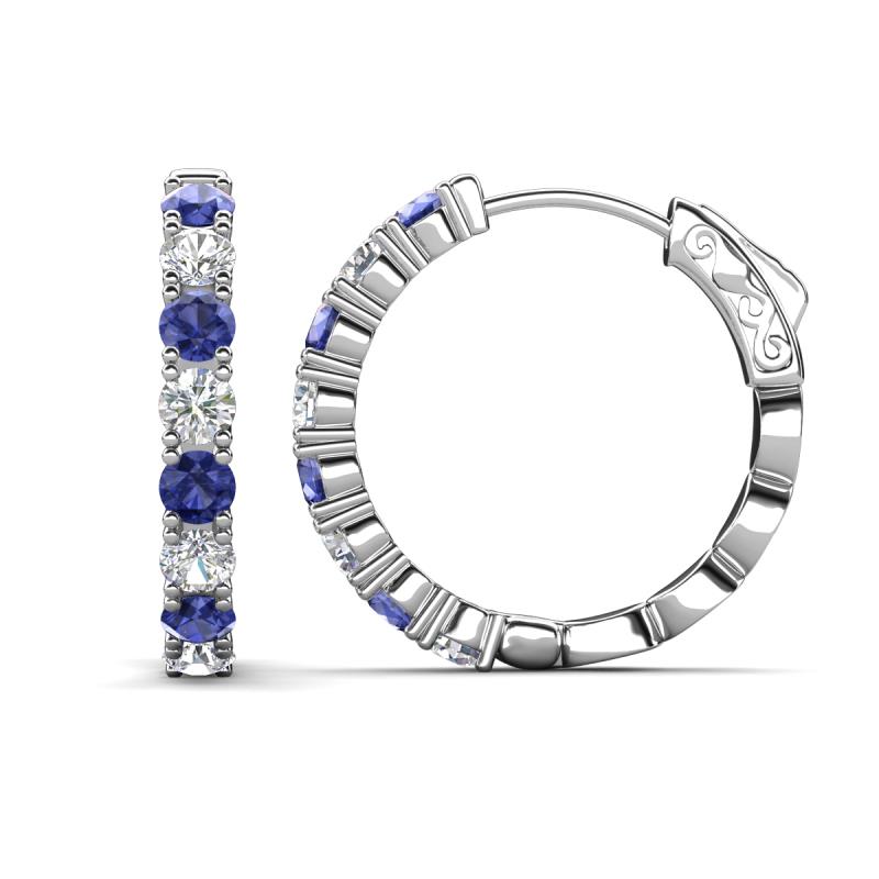 Anna 2.40 ctw Iolite and Lab Grown Diamonds (3.50 mm) Hoop Earrings 