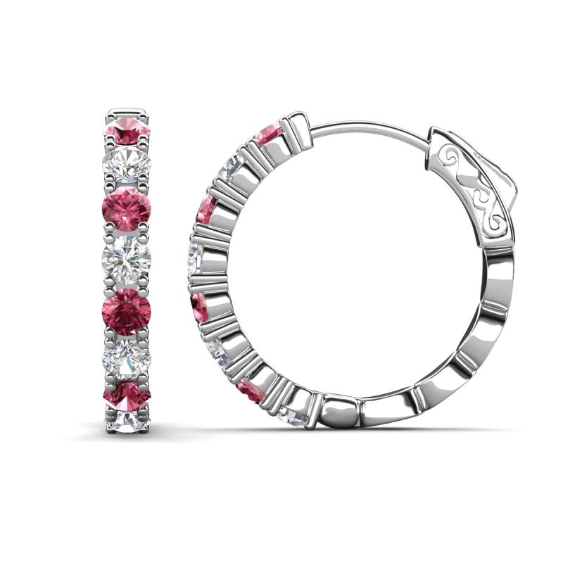 Anna 2.40 ctw Pink Tourmaline and Lab Grown Diamonds (3.50 mm) Hoop Earrings 