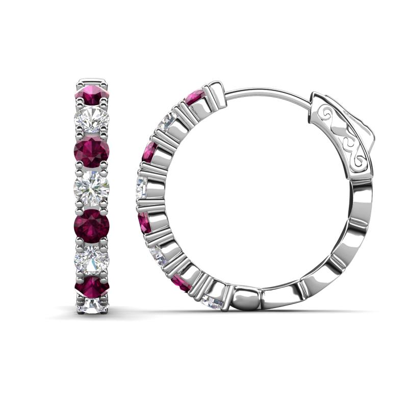 Anna 2.63 ctw Rhodolite Garnet and Lab Grown Diamonds (3.50 mm) Hoop Earrings 