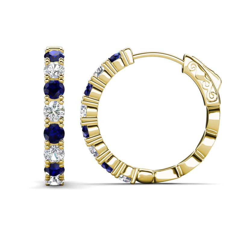 Anna 2.56 ctw Blue Sapphire and Natural Diamonds (3.50 mm) Hoop Earrings 