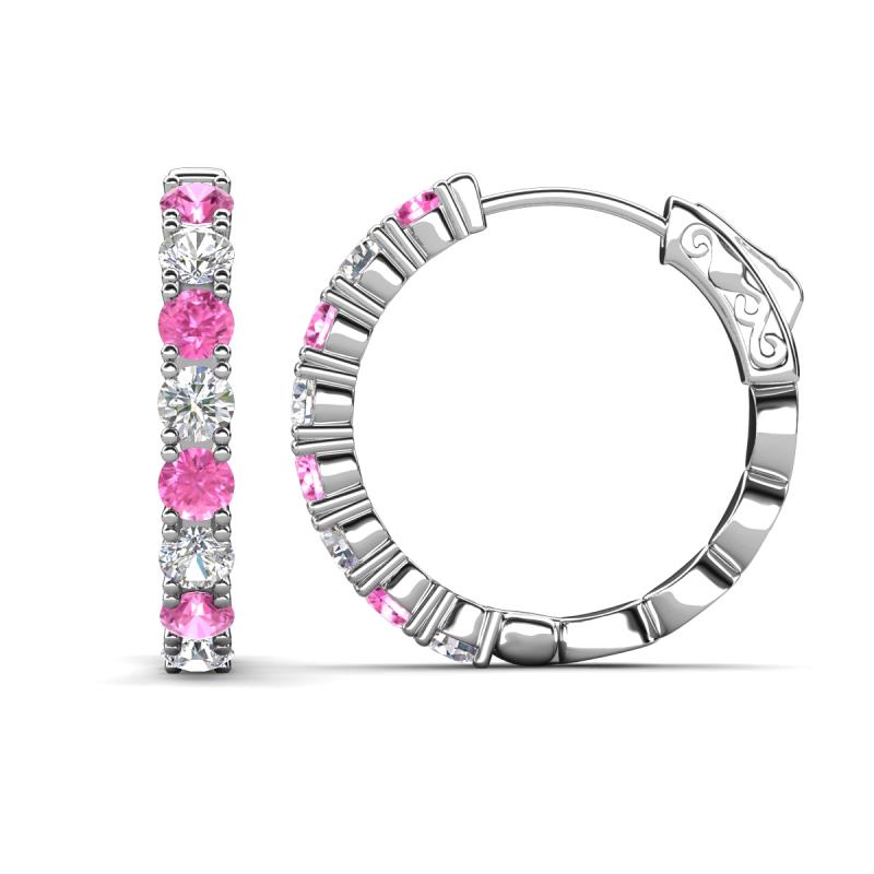 Anna 2.56 ctw Pink Sapphire and Natural Diamonds (3.50 mm) Hoop Earrings 