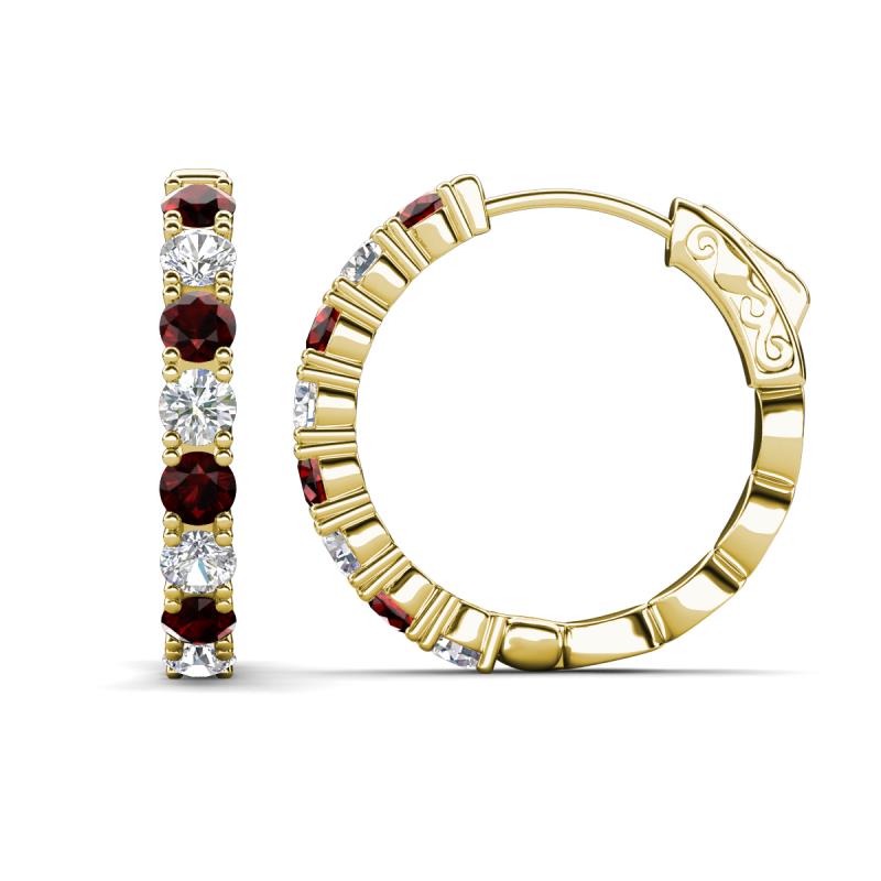 Anna 2.63 ctw Red Garnet and Natural Diamonds (3.50 mm) Hoop Earrings 