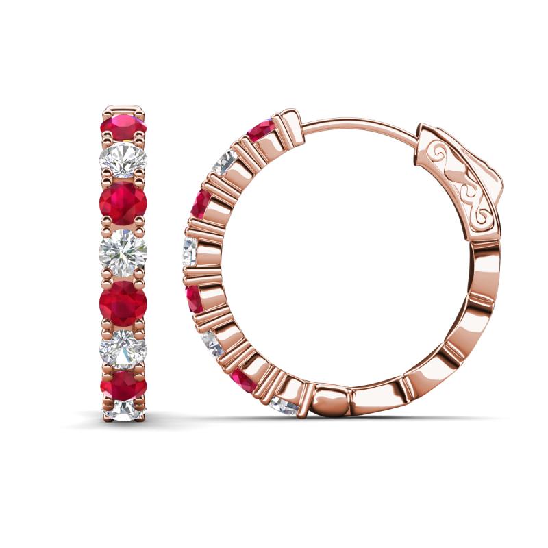 Anna 2.56 ctw Ruby and Natural Diamonds (3.50 mm) Hoop Earrings 