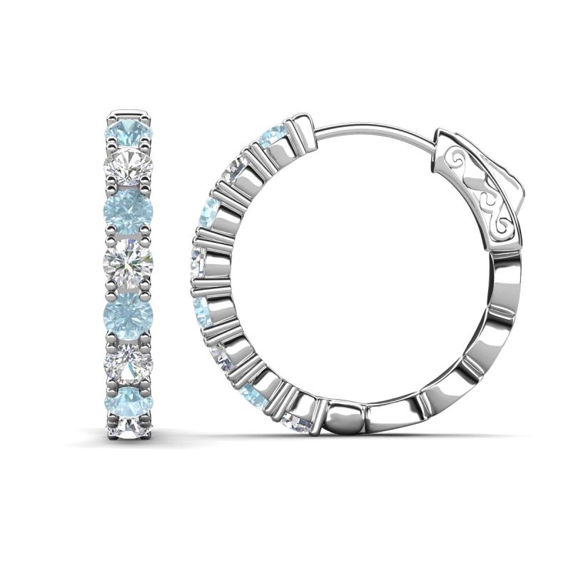 Anna 2.40 ctw Aquamarine and Natural Diamonds (3.50 mm) Hoop Earrings 