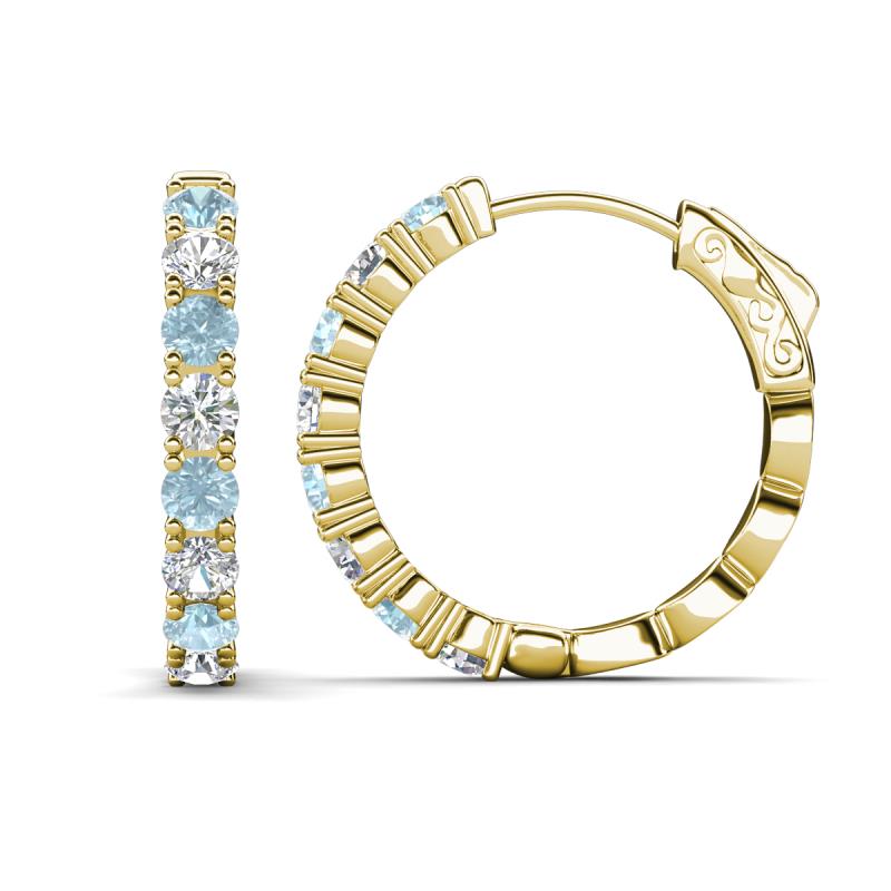Anna 2.40 ctw Aquamarine and Natural Diamonds (3.50 mm) Hoop Earrings 