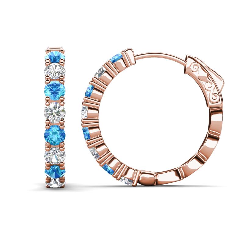 Anna 2.32 ctw Blue Topaz and Natural Diamonds (3.50 mm) Hoop Earrings 