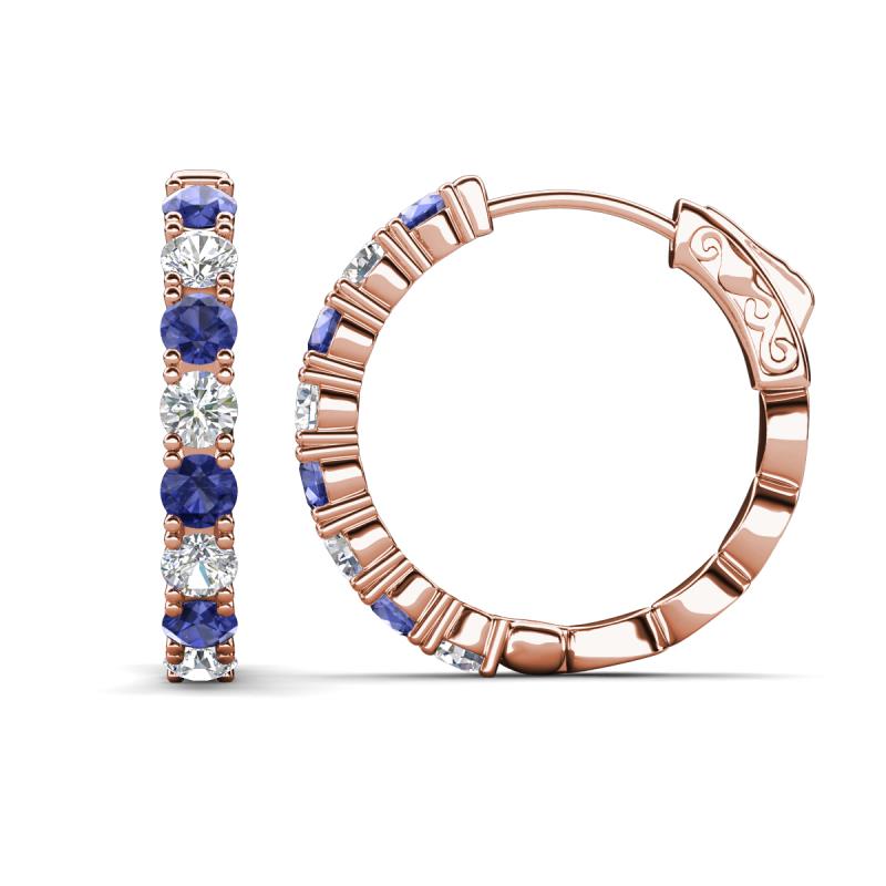 Anna 2.40 ctw Iolite and Natural Diamonds (3.50 mm) Hoop Earrings 