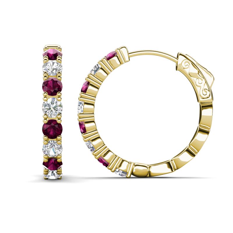 Anna 2.63 ctw Rhodolite Garnet and Natural Diamonds (3.50 mm) Hoop Earrings 