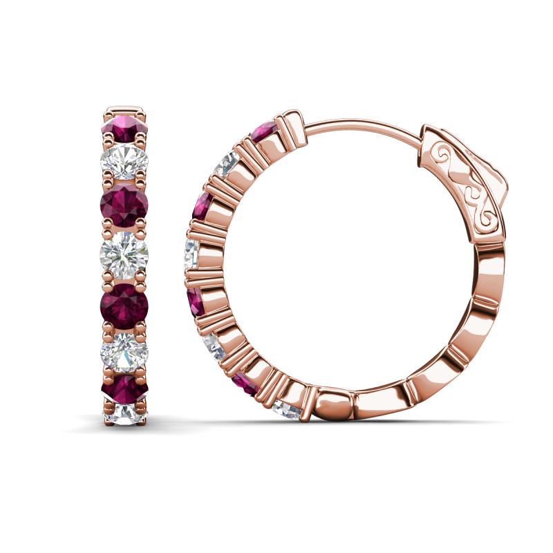 Anna 2.63 ctw Rhodolite Garnet and Natural Diamonds (3.50 mm) Hoop Earrings 