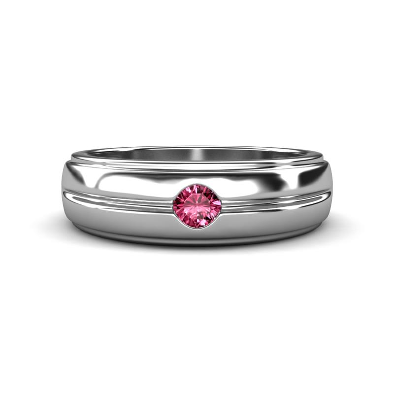 Mateo 0.15 ct (3.50 mm) Round Pink Tourmaline Bezel Set Solitaire Men Wedding Ring 