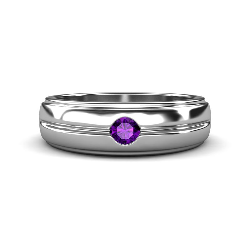 Mateo 0.15 ct (3.50 mm) Round Amethyst Bezel Set Solitaire Men Wedding Ring 