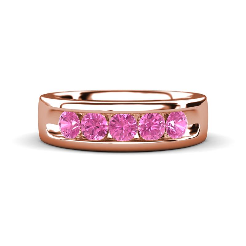 Irvin 0.85 ctw Pink Sapphire 5 stone Comfort Fit Men Wedding Band (6 mm) 