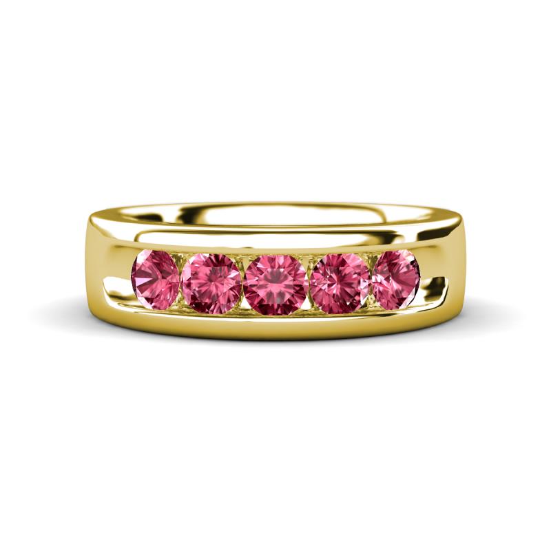 Irvin 0.75 ctw Pink Tourmaline 5 stone Comfort Fit Men Wedding Band (6 mm) 