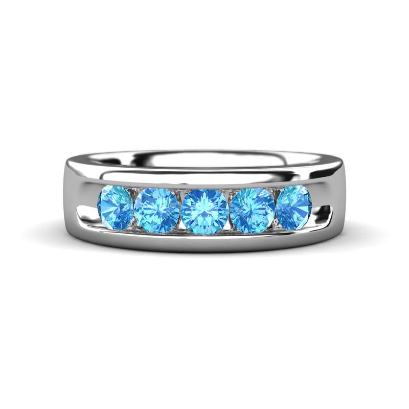 Irvin 0.70 ctw Blue Topaz 5 stone Comfort Fit Men Wedding Band (6 mm) 