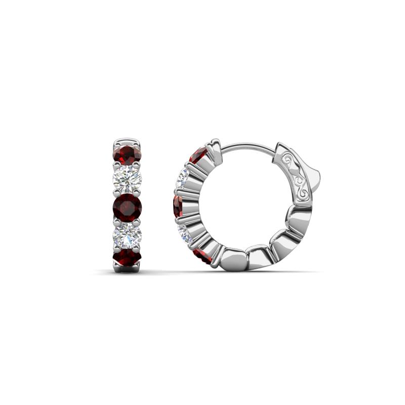 Anika 1.10 ctw Red Garnet and Lab Grown Diamonds (3.00 mm) Huggie Earrings 